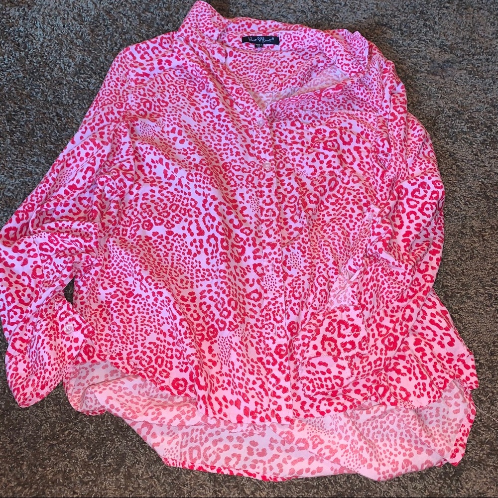 francescas - red and pink print top - size M